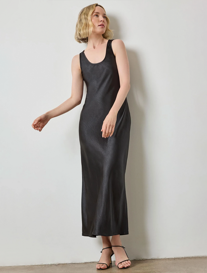 satin bias maxi dress in black
