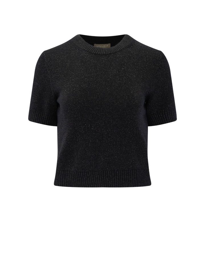 short sleeve sparkle sweater in black