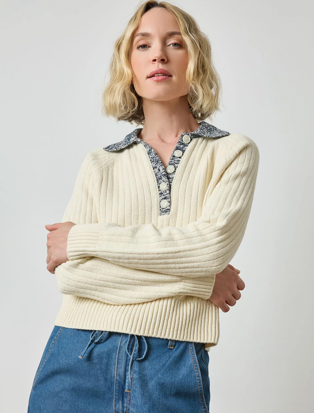 marled henley sweater in magnolia