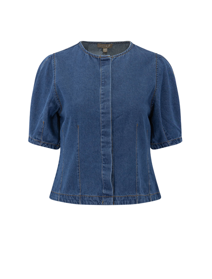 denim seamed top in indigo