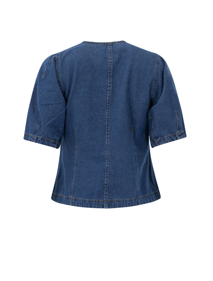 denim seamed top in indigo