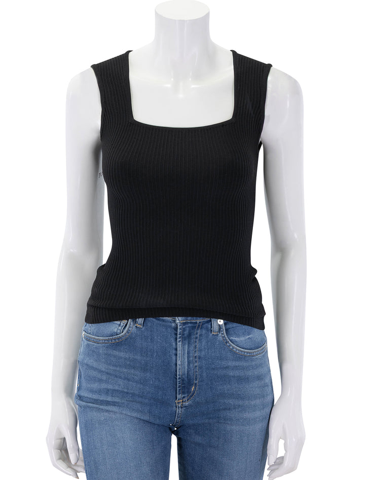 front view of square neck top in black