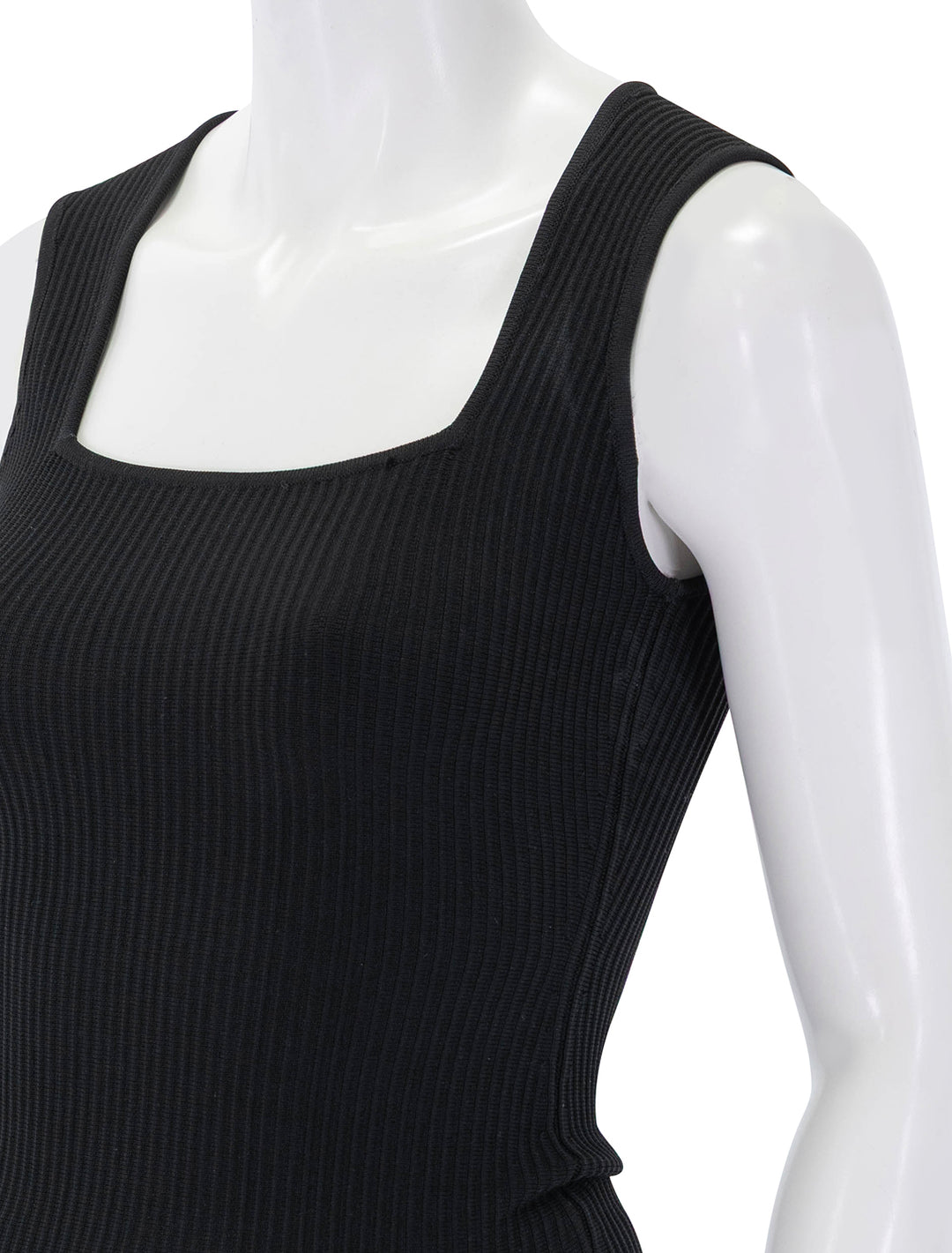 close up view of square neck top in black