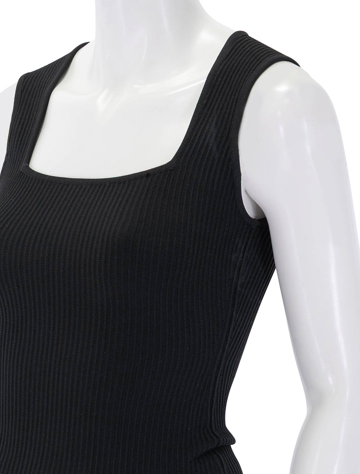 close up view of square neck top in black