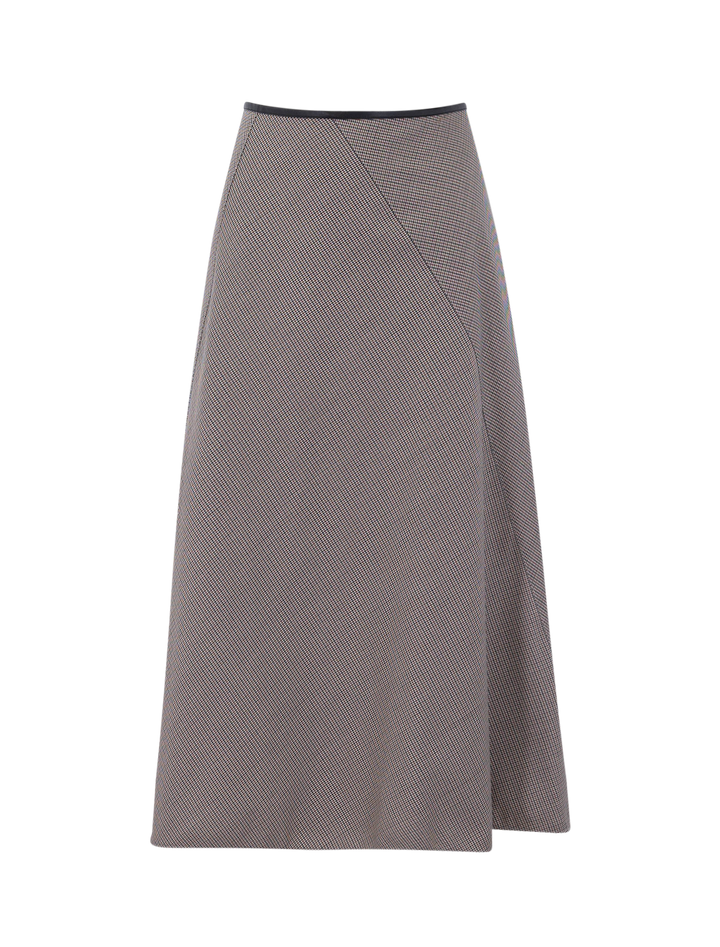 asymmetrical plaid skirt with vegan leather trim