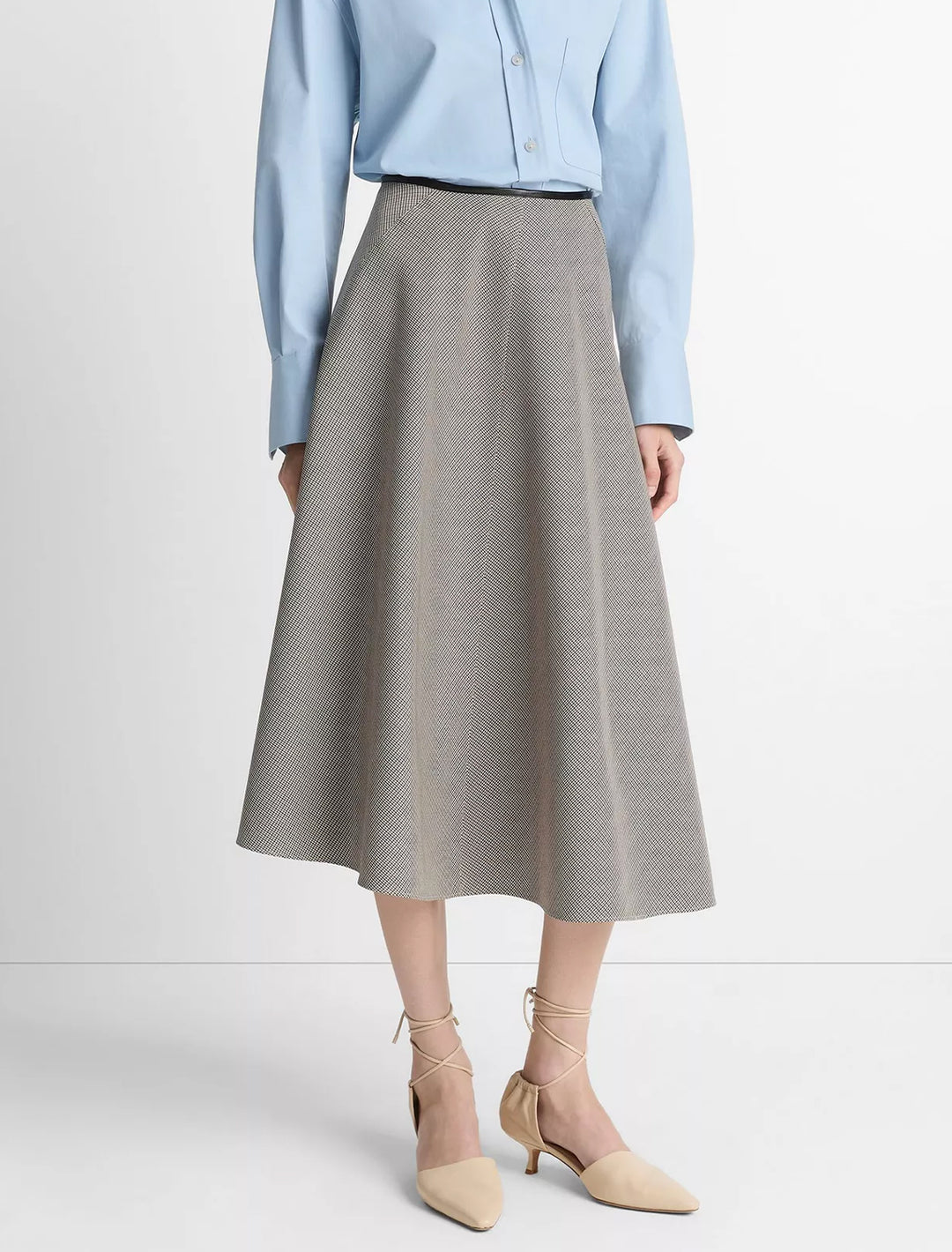 asymmetrical plaid skirt with vegan leather trim