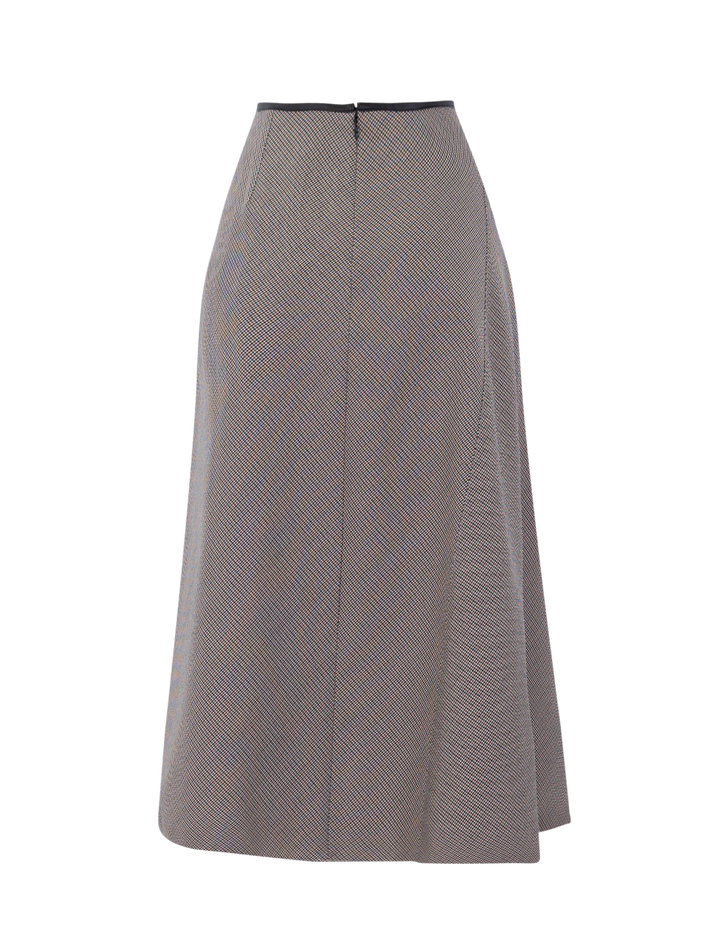 asymmetrical plaid skirt with vegan leather trim