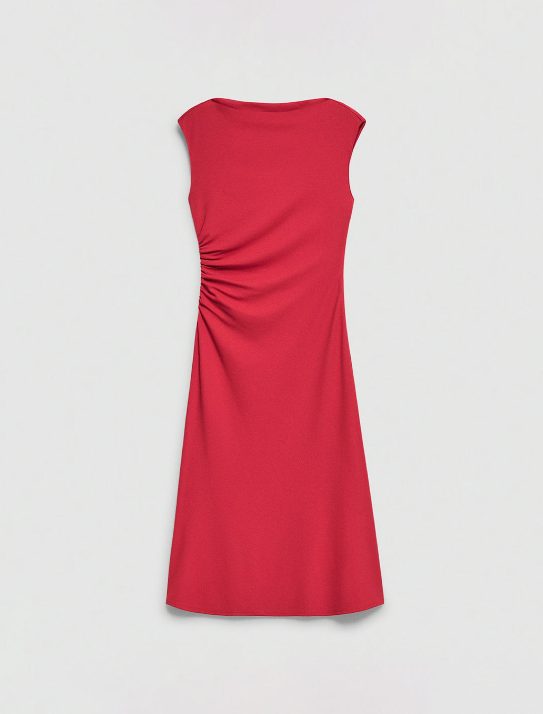 draped boatneck dress in cherry
