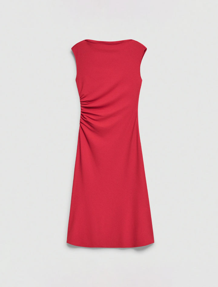 draped boatneck dress in cherry