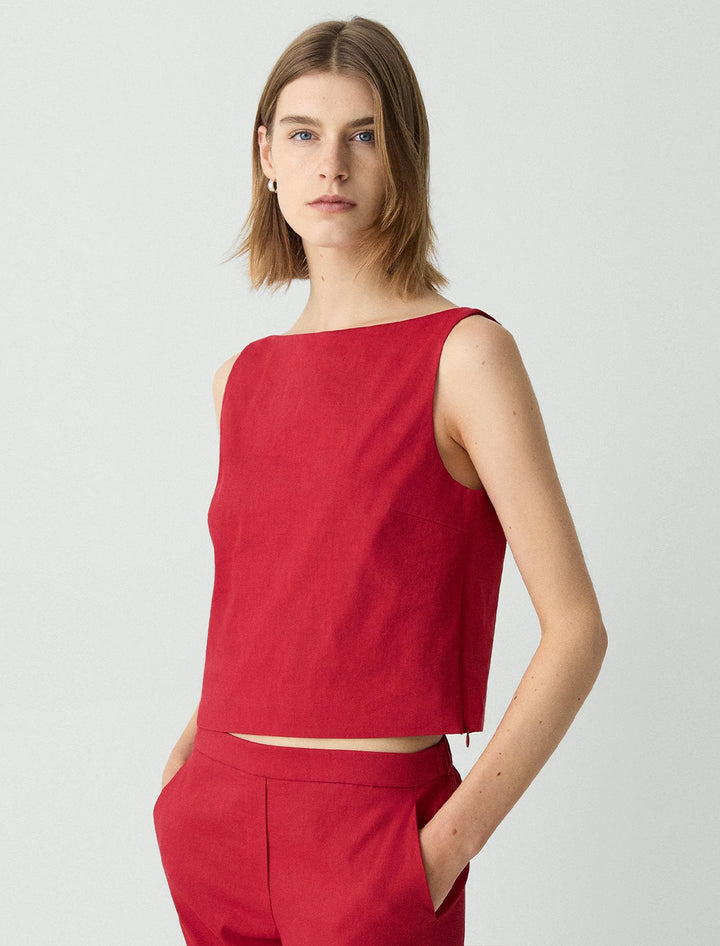 sleeveless boatneck top in cherry