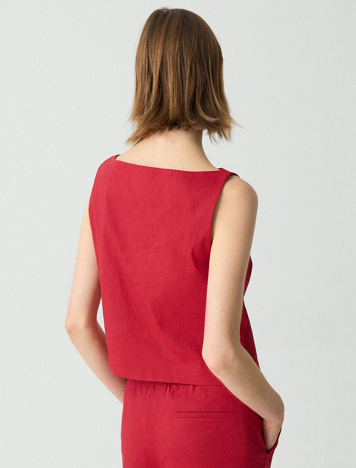 sleeveless boatneck top in cherry