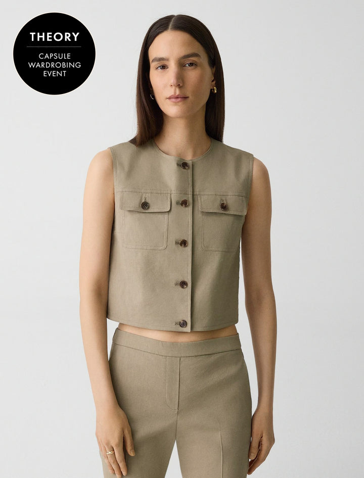 trucker vest in soft taupe