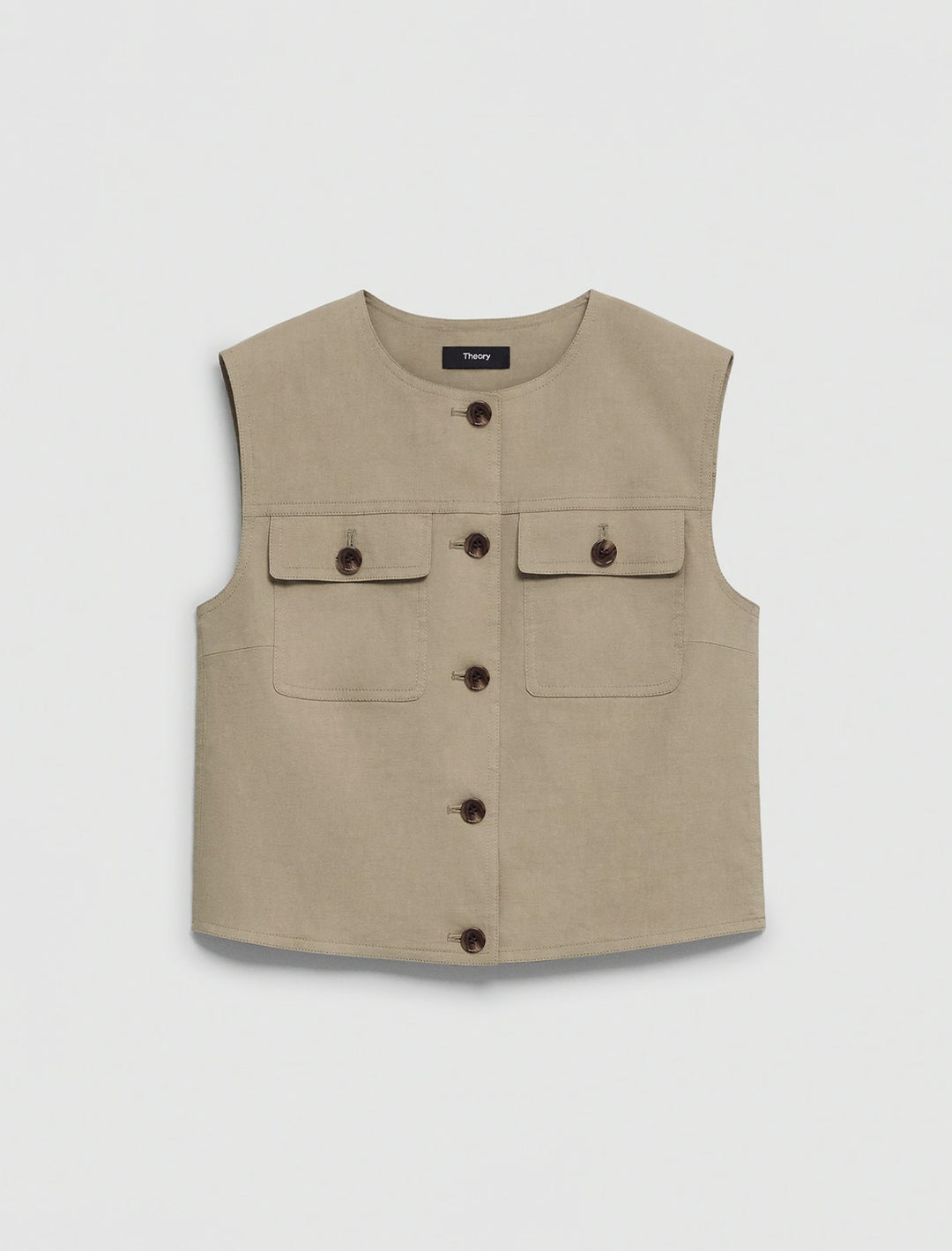 trucker vest in soft taupe