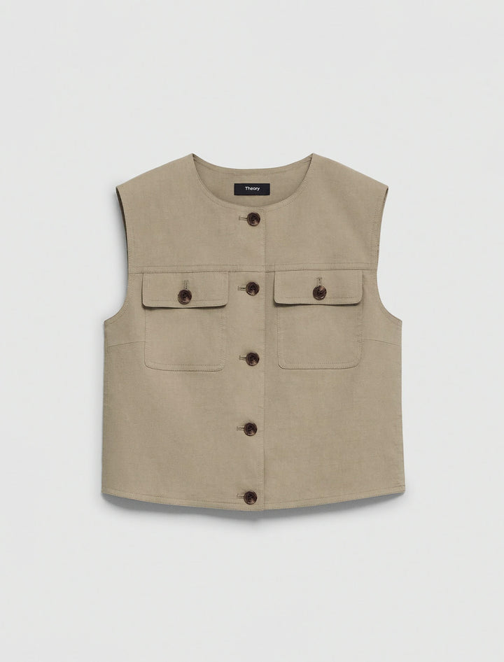trucker vest in soft taupe