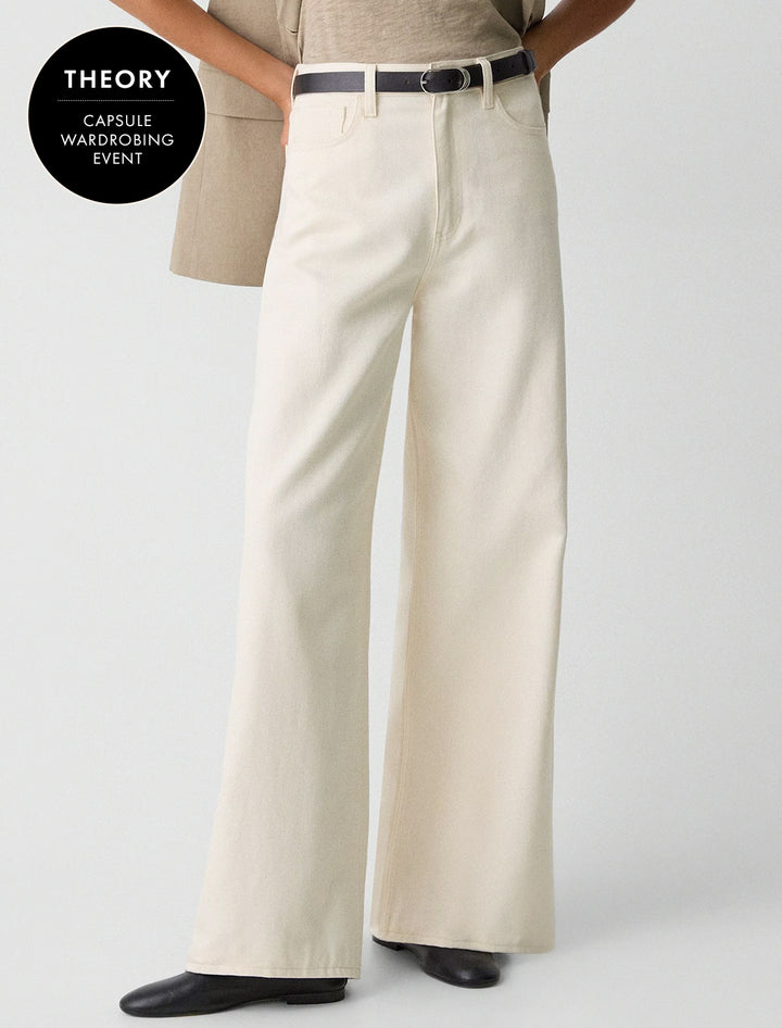 high-waisted wide-leg denim in ecru