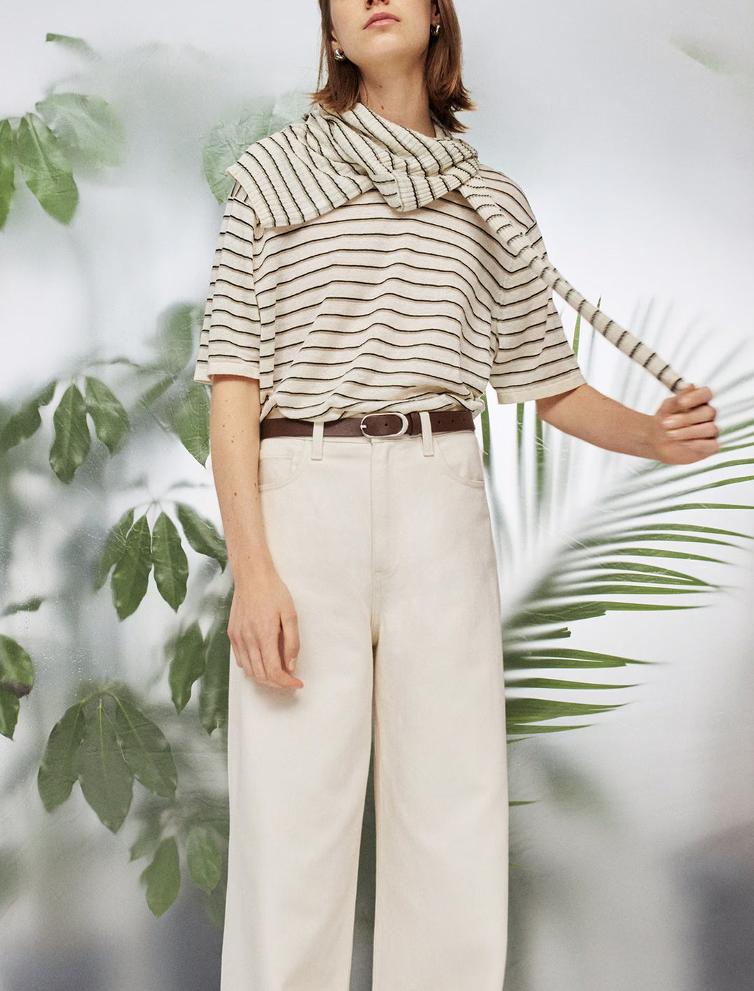 high-waisted wide-leg denim in ecru