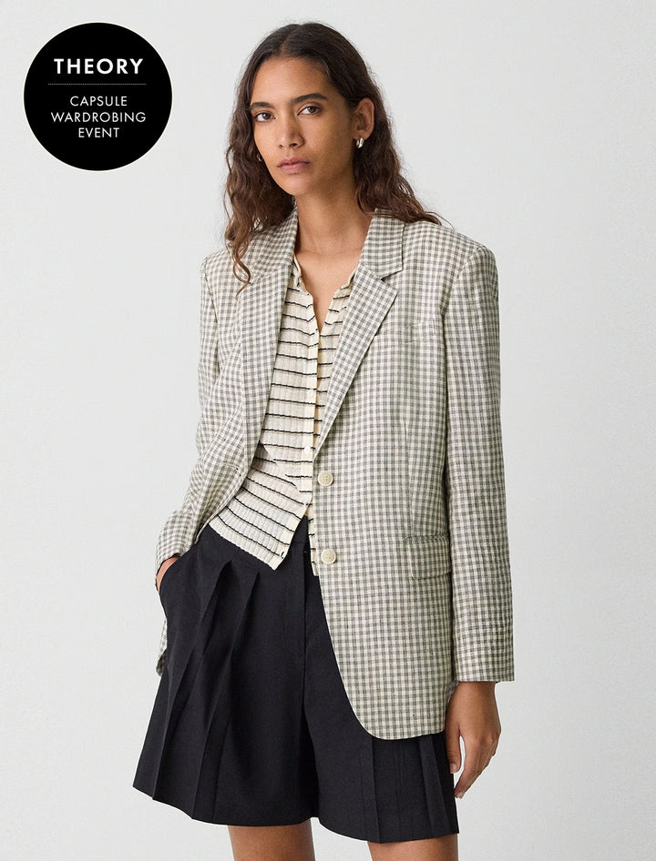 relaxed blazer in checked linen-blend