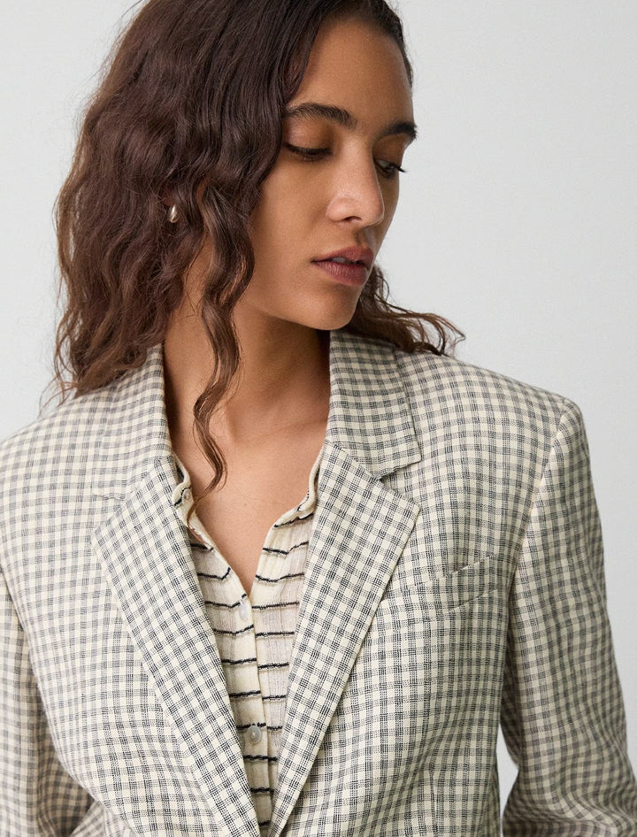 relaxed blazer in checked linen-blend