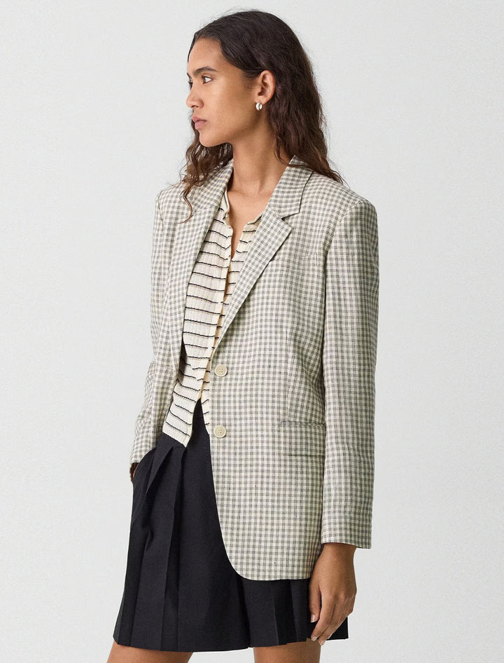 relaxed blazer in checked linen-blend
