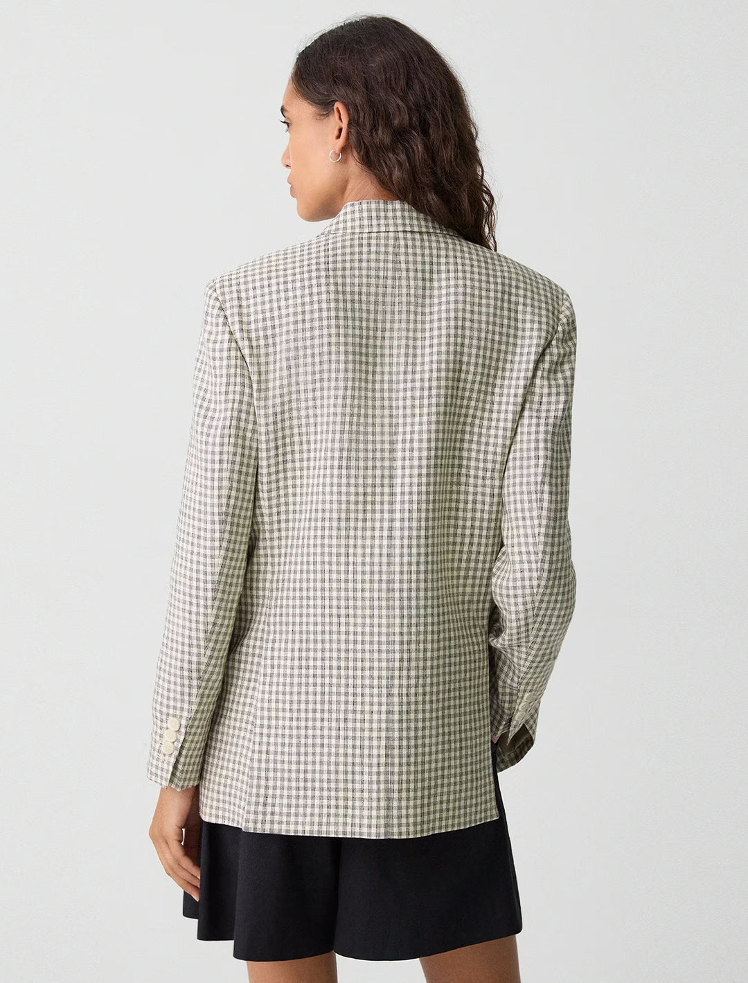 relaxed blazer in checked linen-blend