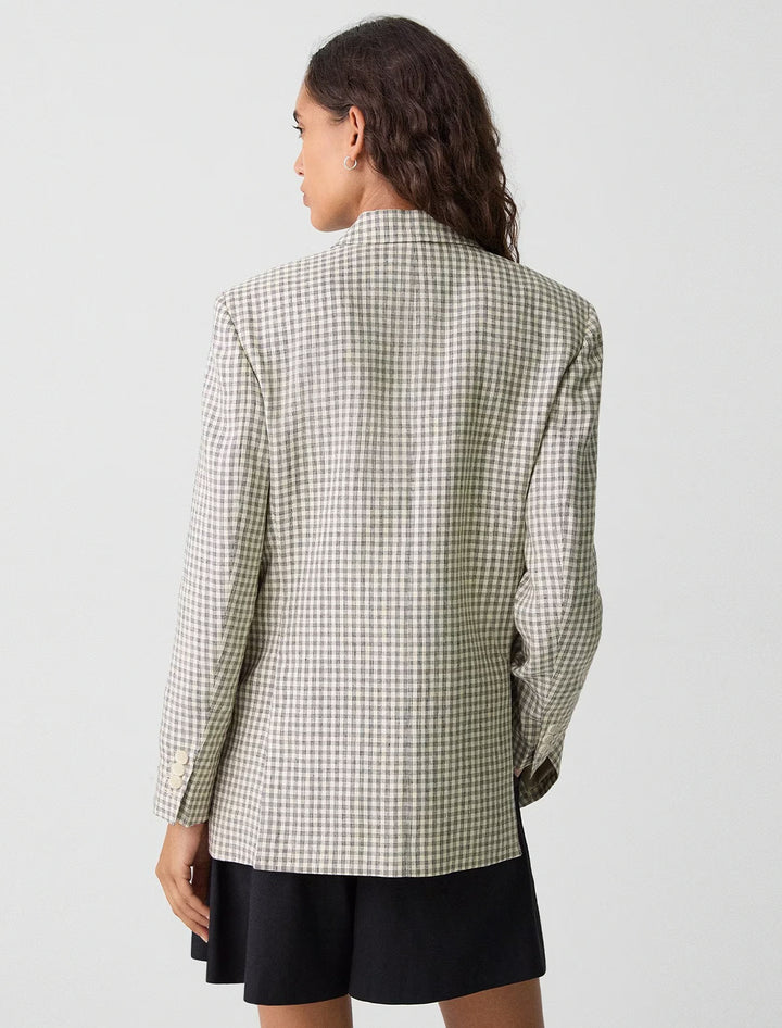 relaxed blazer in checked linen-blend