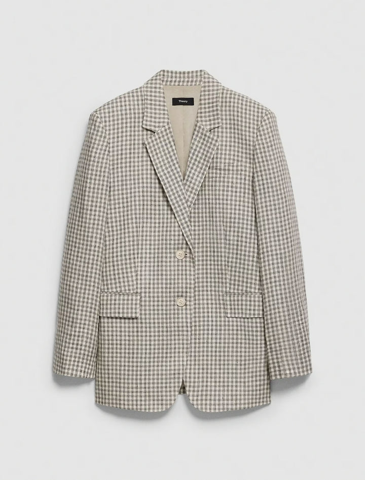 relaxed blazer in checked linen-blend