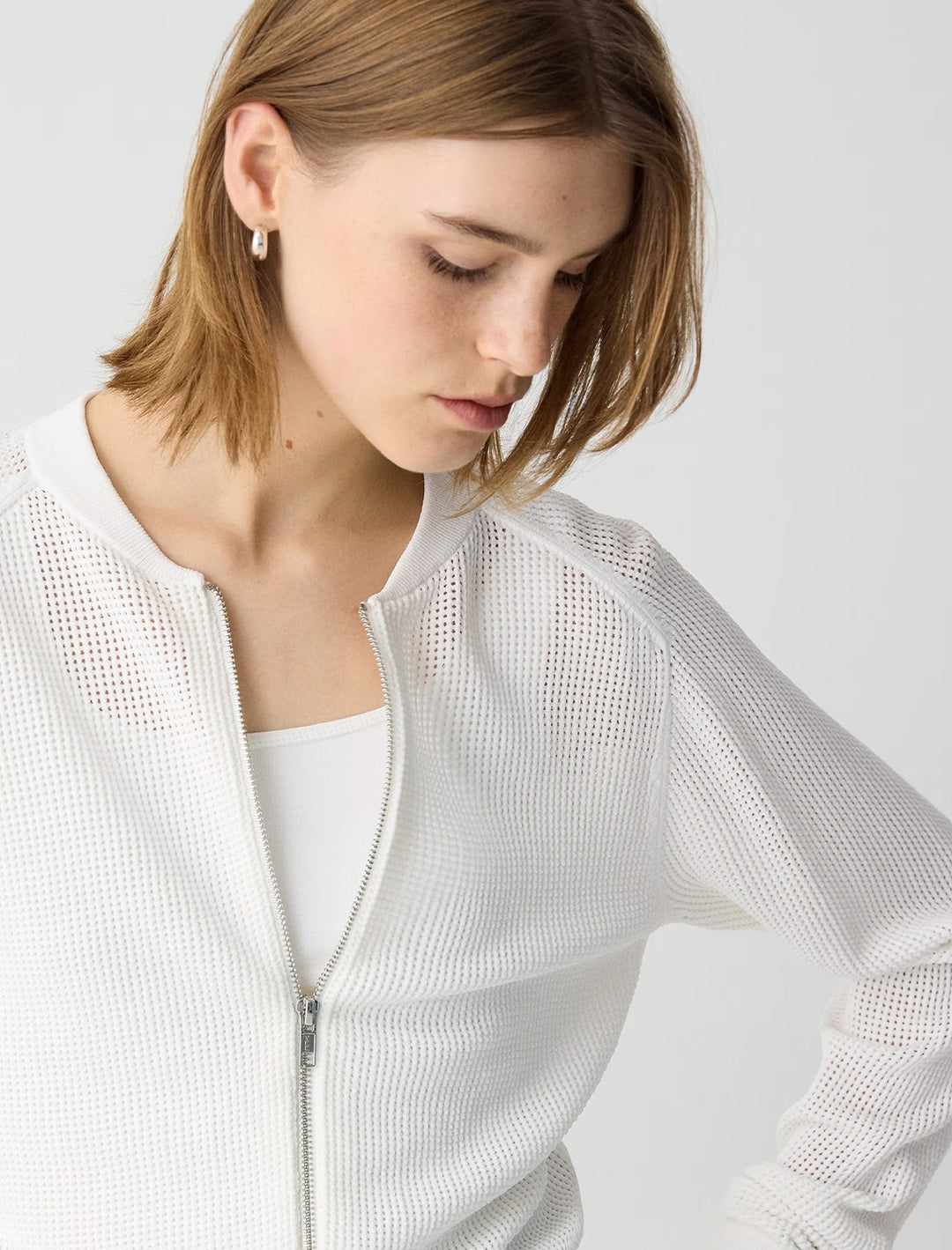 pointelle bomber in white