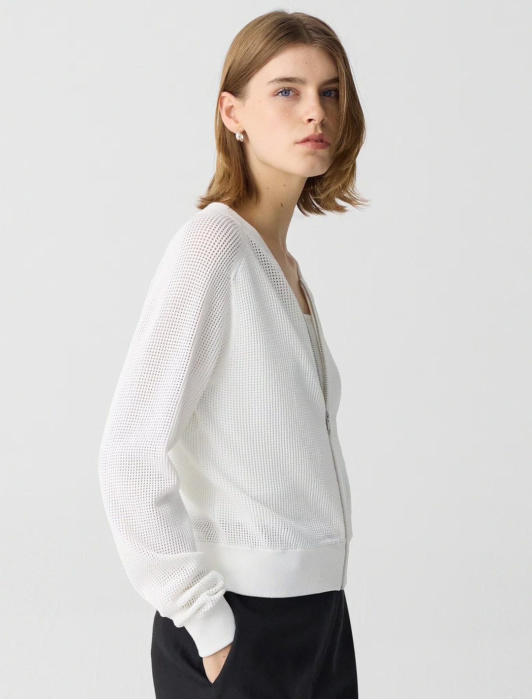 pointelle bomber in white