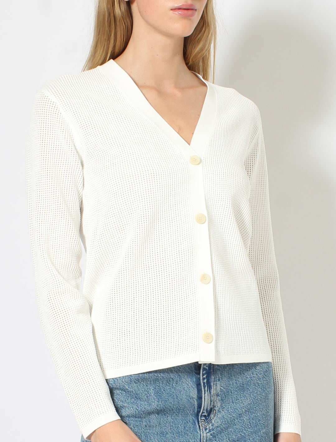 pointelle cardigan in white