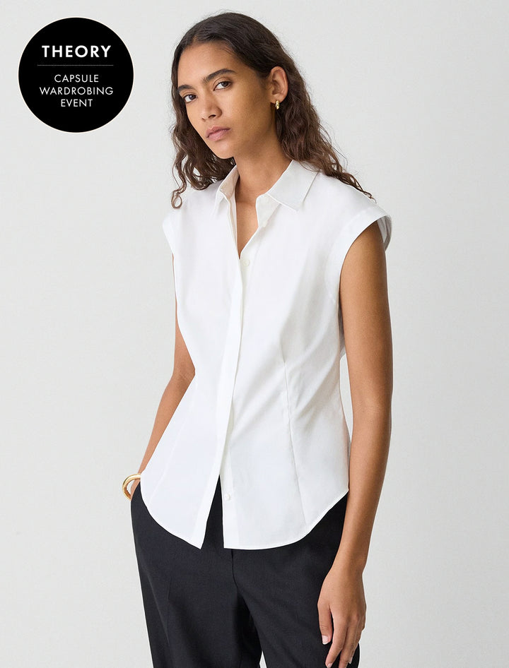 cinched cap sleeve cotton shirt in white