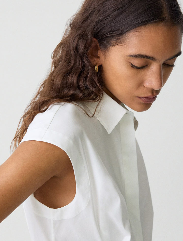 cinched cap sleeve cotton shirt in white