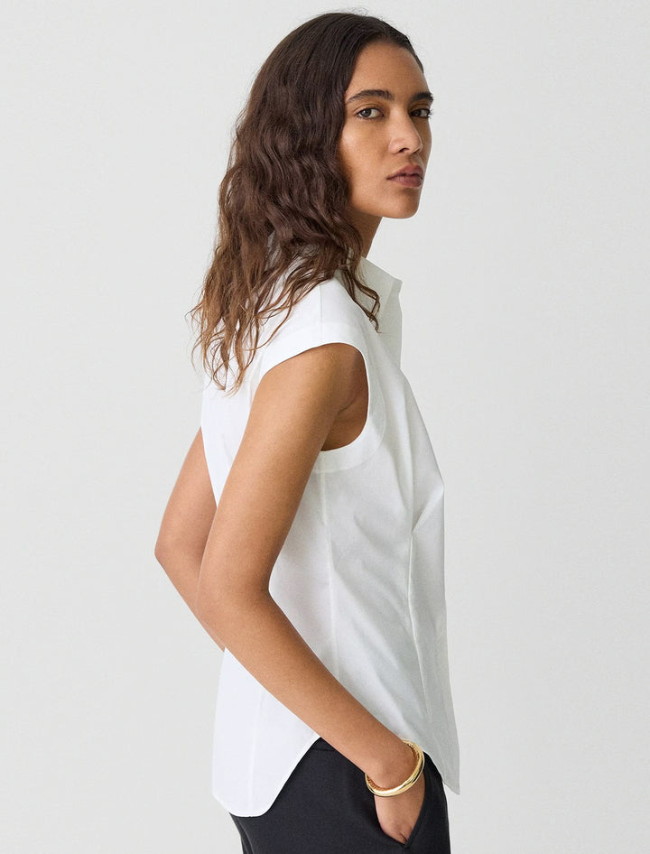 cinched cap sleeve cotton shirt in white