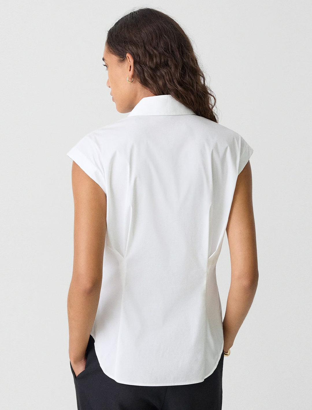 cinched cap sleeve cotton shirt in white