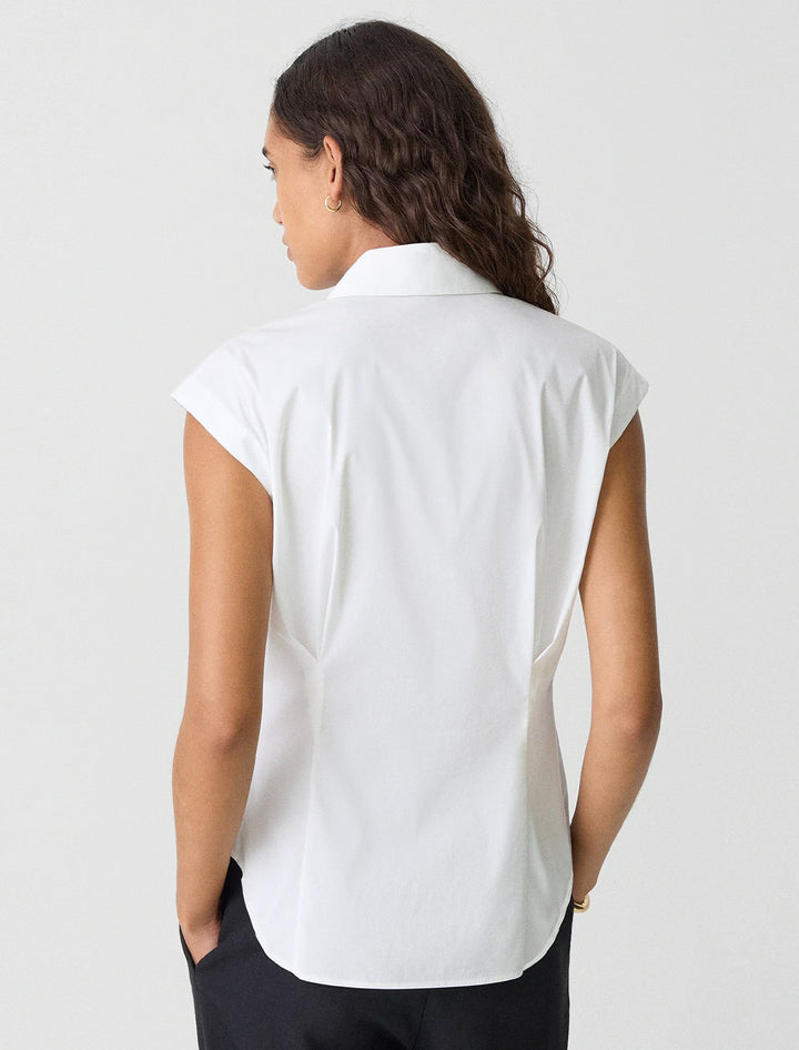 cinched cap sleeve cotton shirt in white