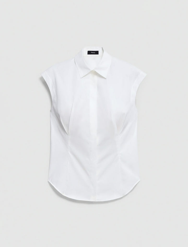 cinched cap sleeve cotton shirt in white