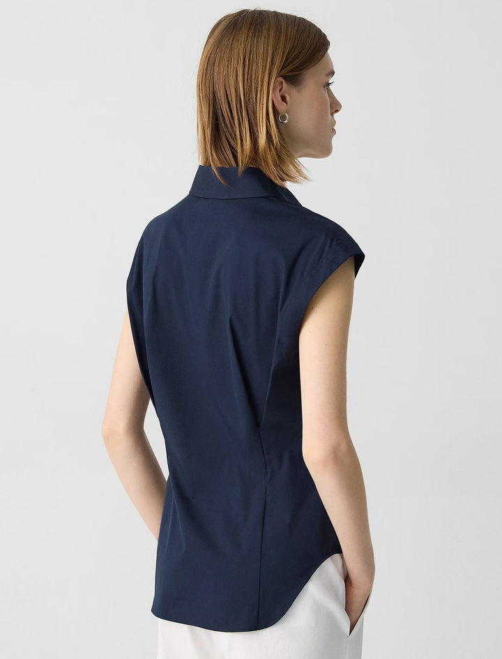cinched cap sleeve cotton shirt in new navy