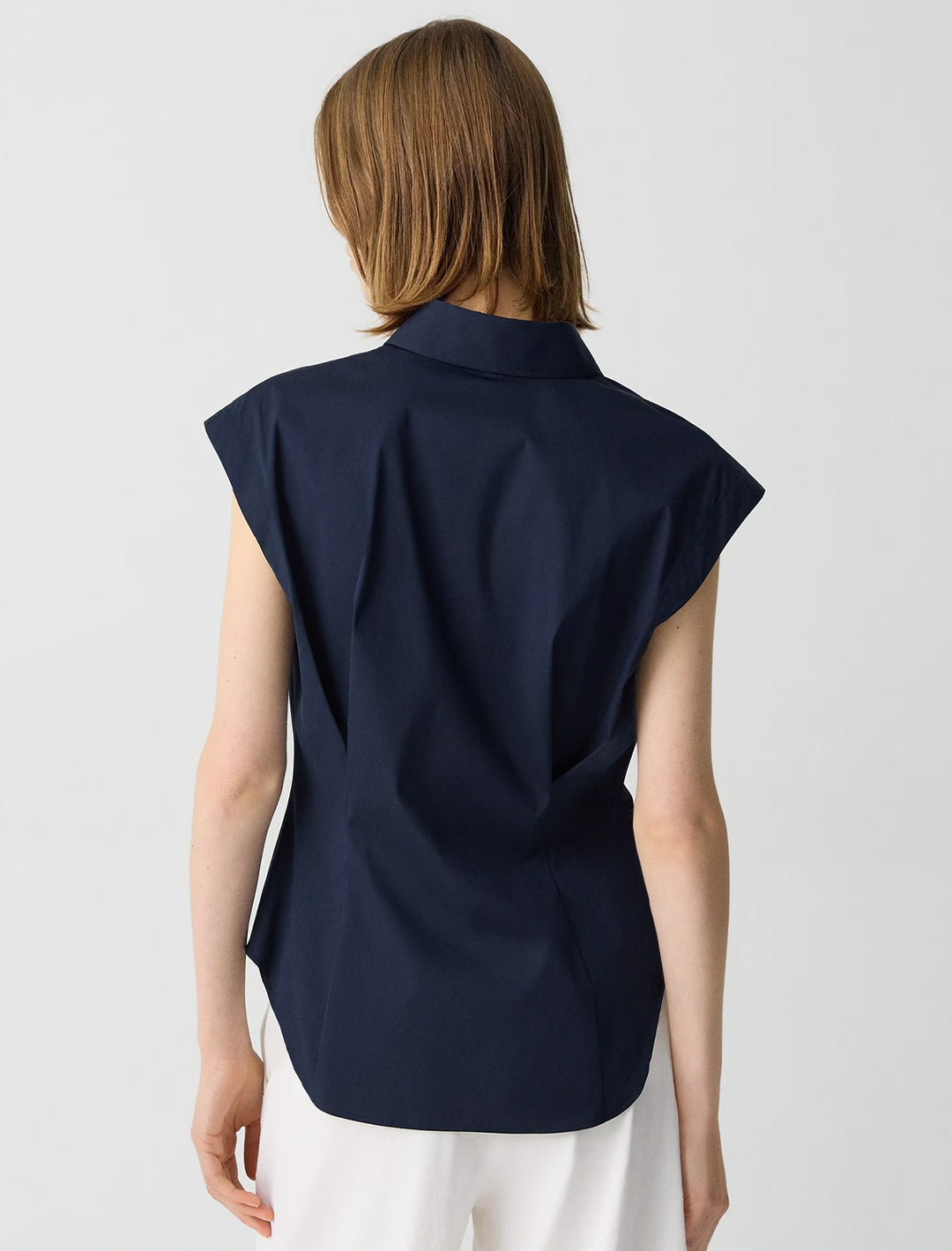 cinched cap sleeve cotton shirt in new navy