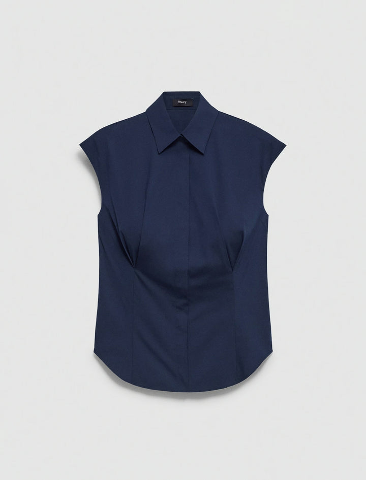 cinched cap sleeve cotton shirt in new navy