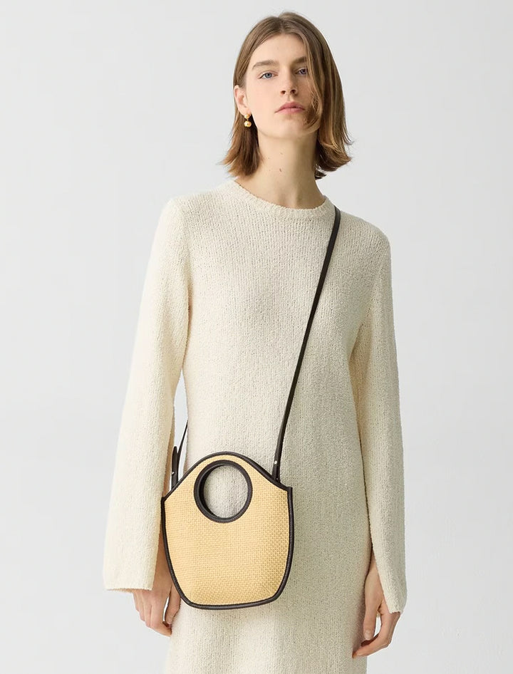 mini circle bag in raffia