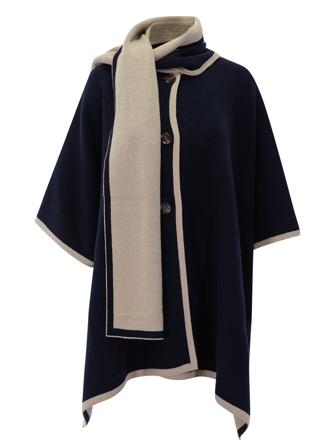 front view of river knit cape in navy