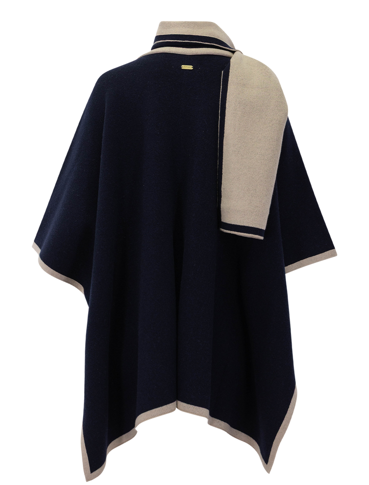 back view of river knit cape in navy