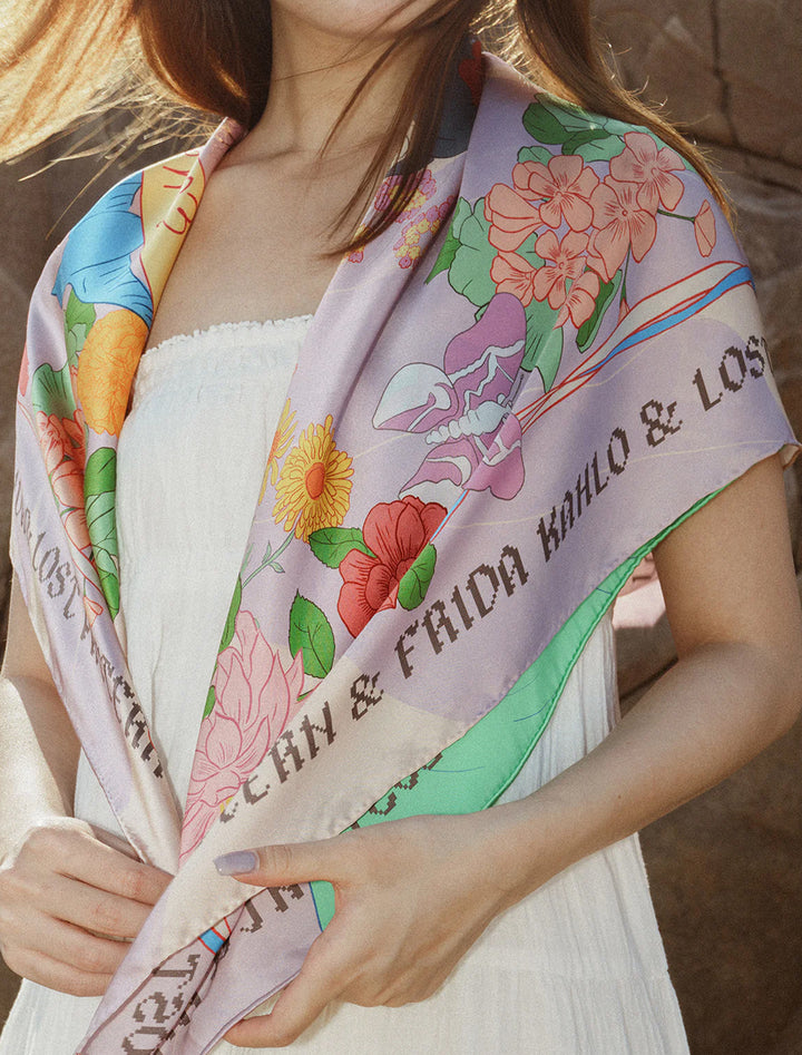 oversized frida x lost pattern "los amores de frida" scarf