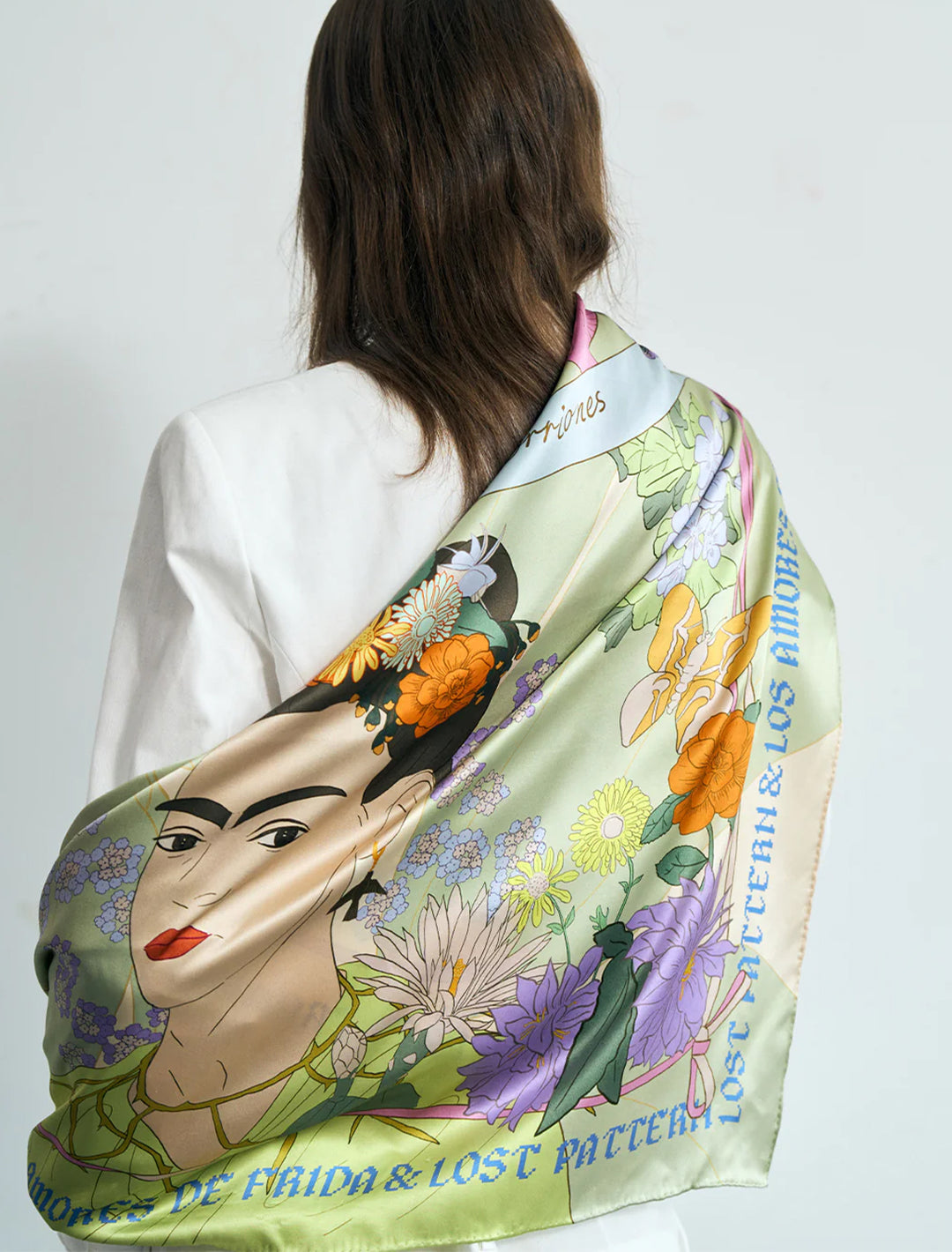 oversized "los amores de frida" frida x lost pattern scarf in pastel