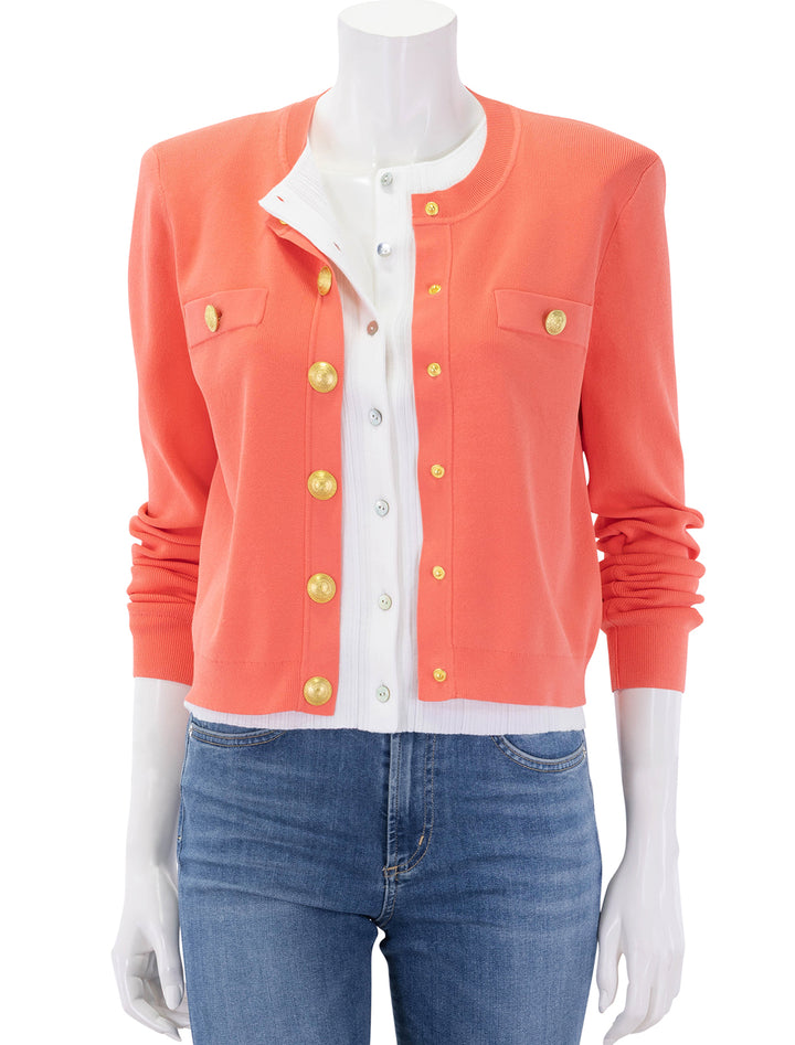front view of toulouse crop cardigan in coral rose
