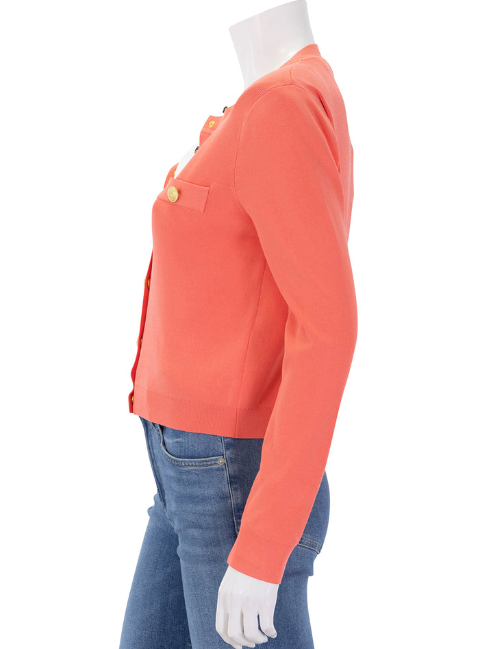 side view of toulouse crop cardigan in coral rose