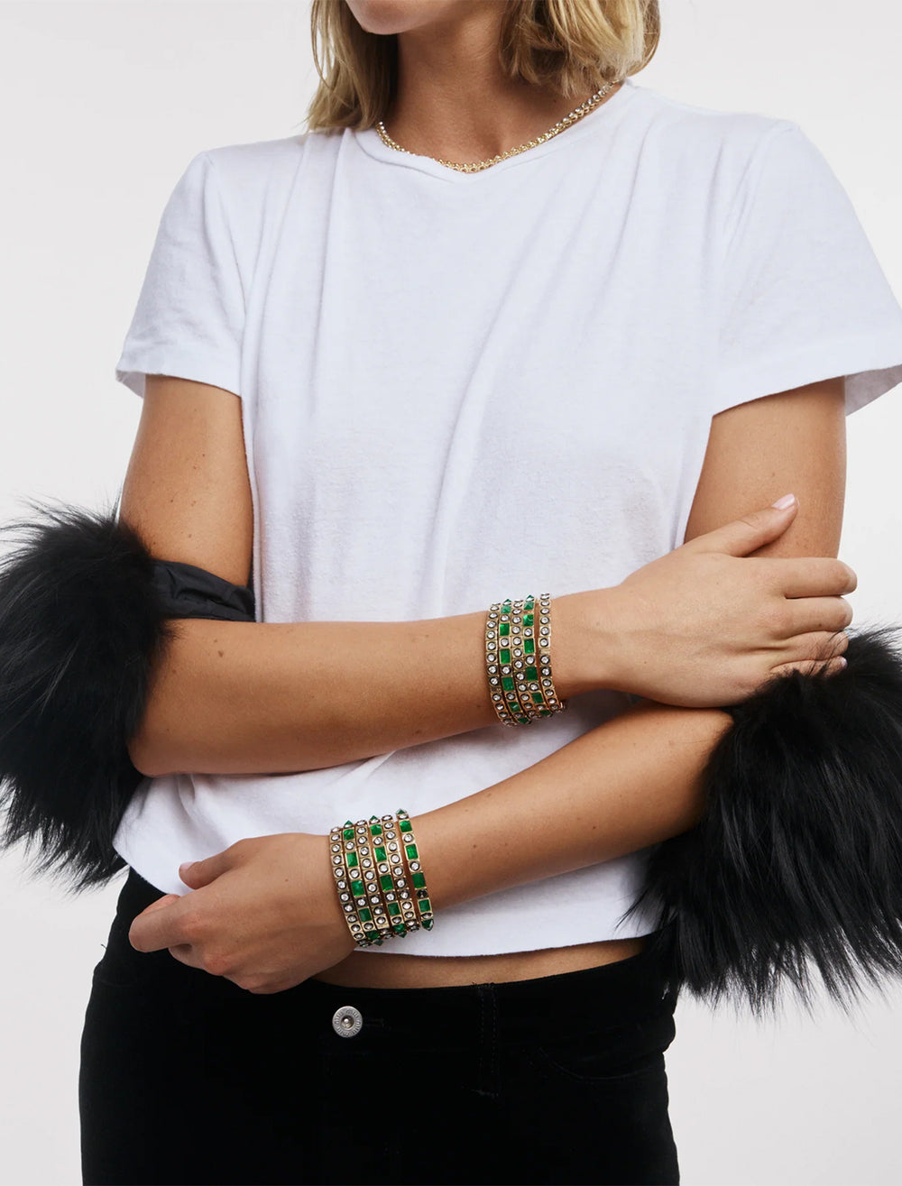 model wearing the royal bracelet
