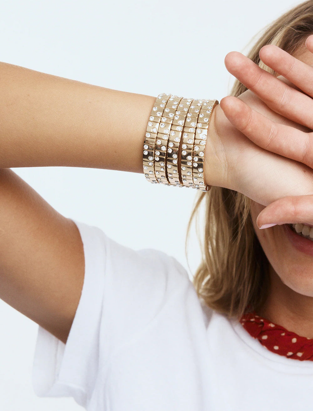 model wearing twinkle twinkle bracelet in gold