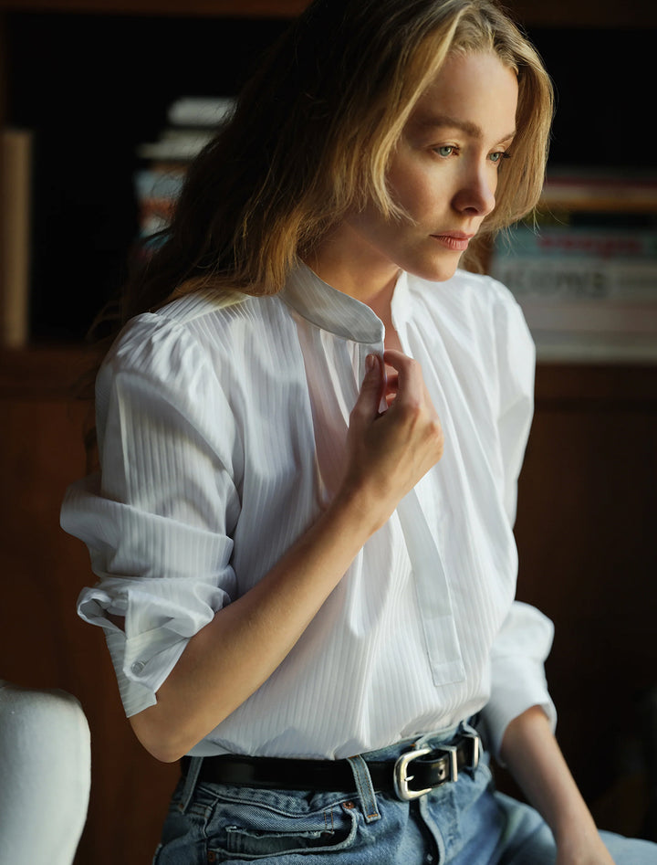 the puff shirt piquete weave egyptian cotton in duke tonal