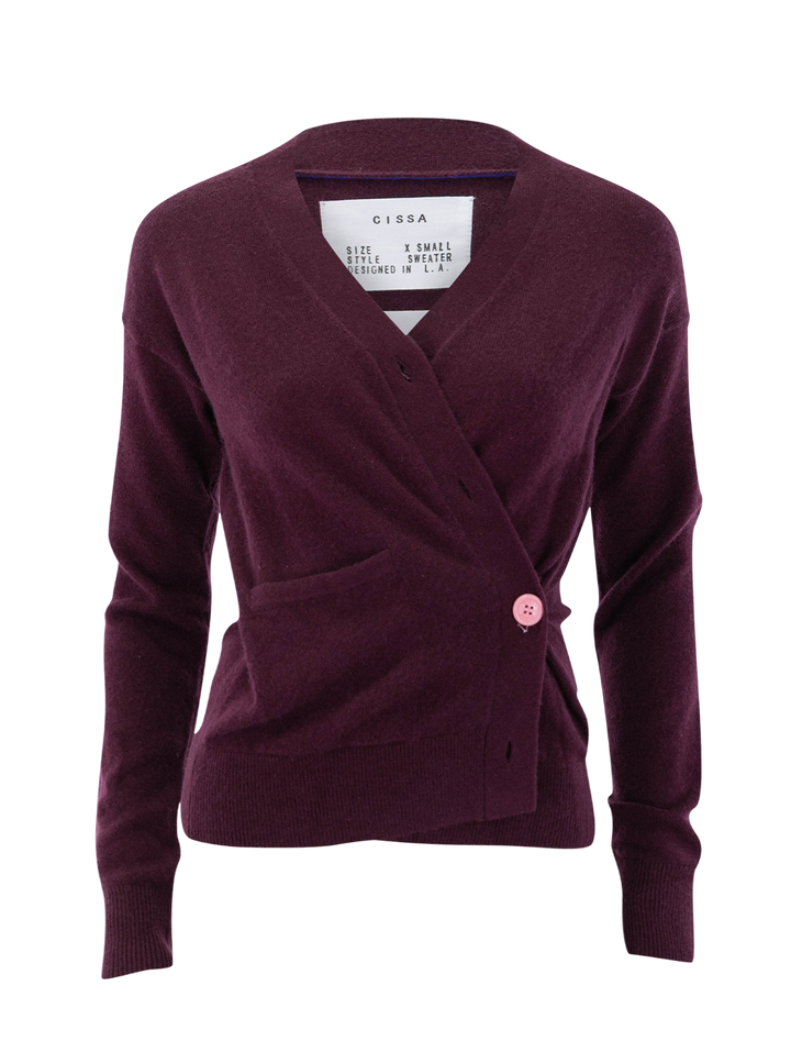 the wrap cardigan in burgundy