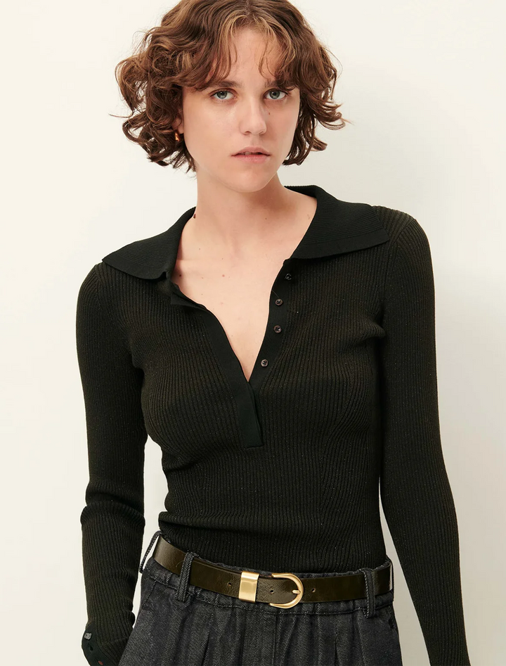 lykke knit long sleeve polo in moonlux